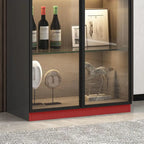 Lighting Black Wooden Floor Wine Cabinet with Glass Doors