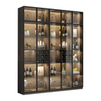 Lighting Black Wooden Floor Wine Cabinet with Glass Doors
