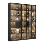 Lighting Black Wooden Floor Wine Cabinet with Glass Doors