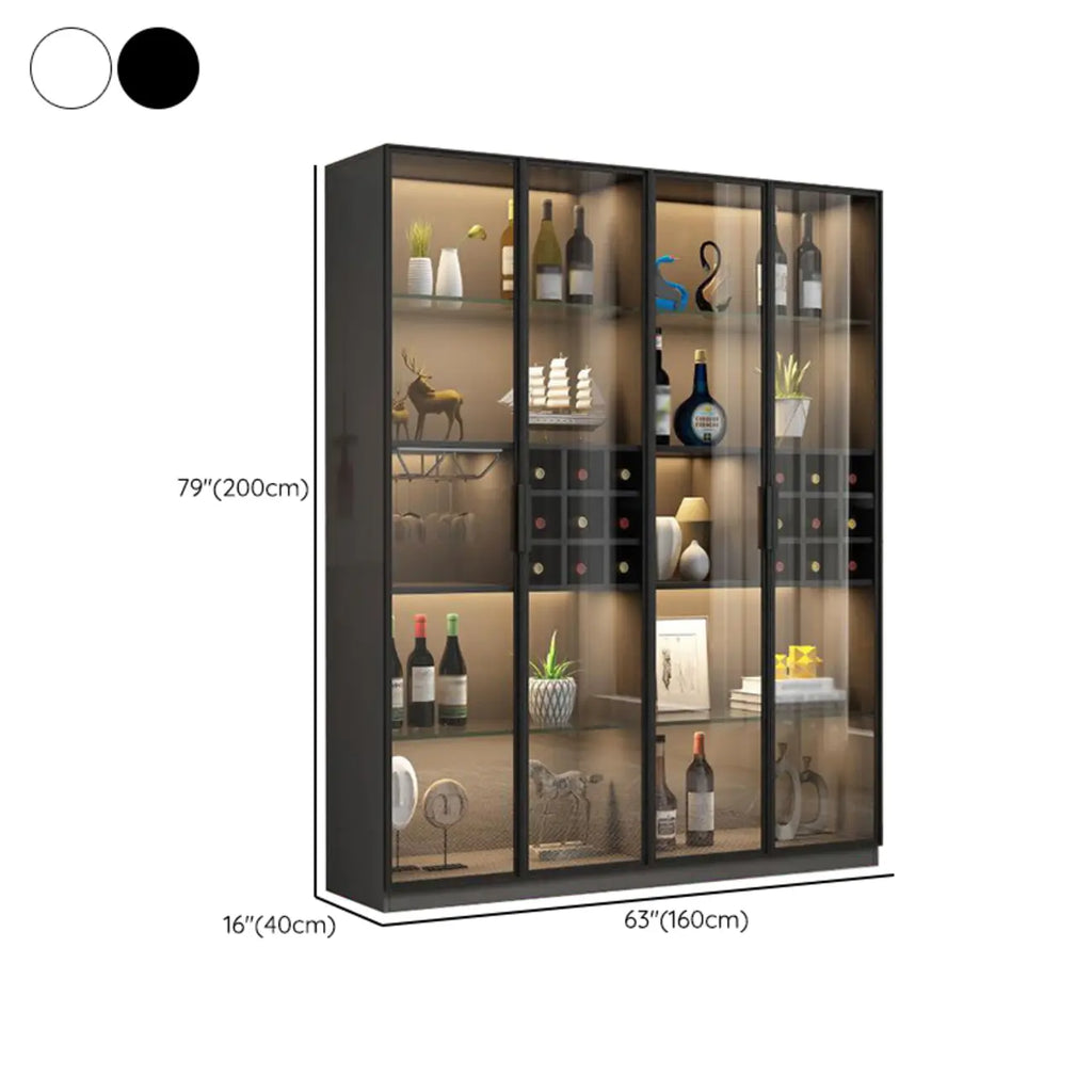 Lighting Black Wooden Floor Wine Cabinet with Glass Doors