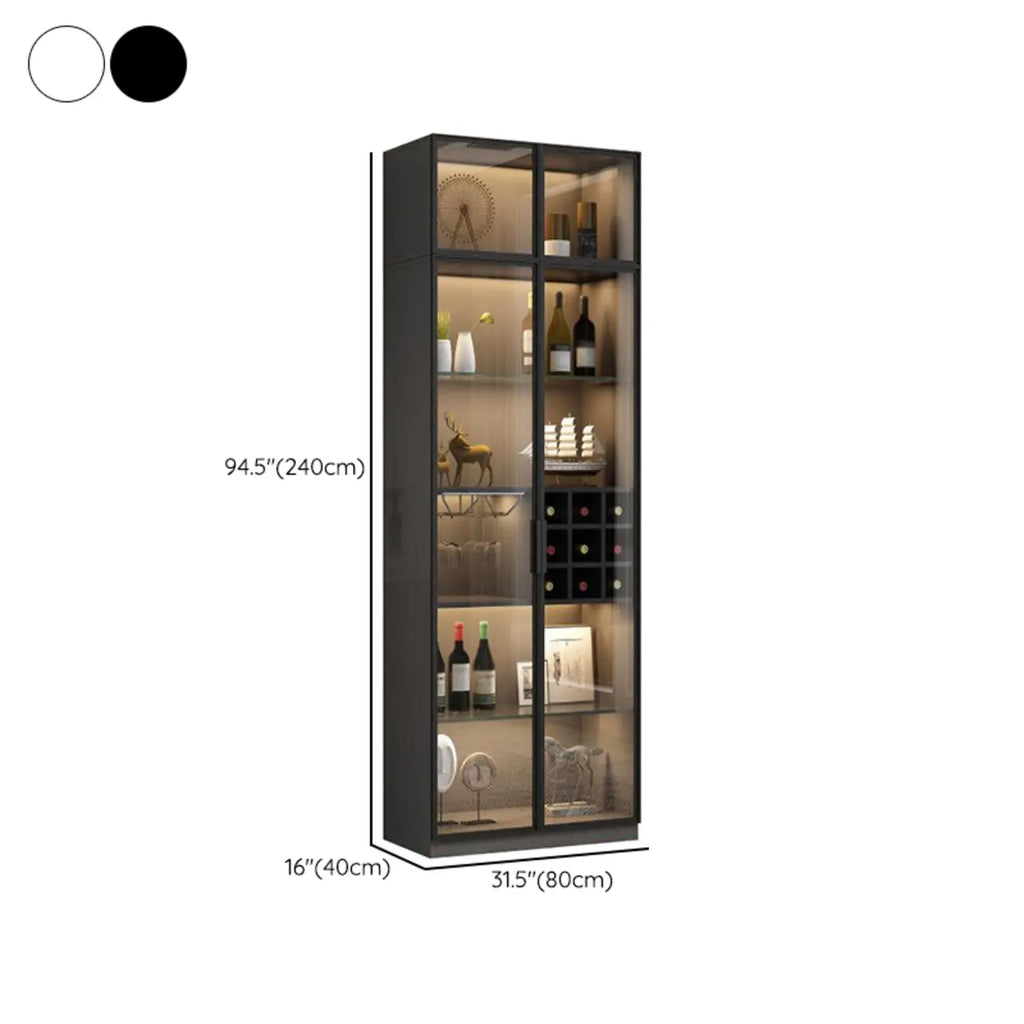 Lighting Black Wooden Floor Wine Cabinet with Glass Doors