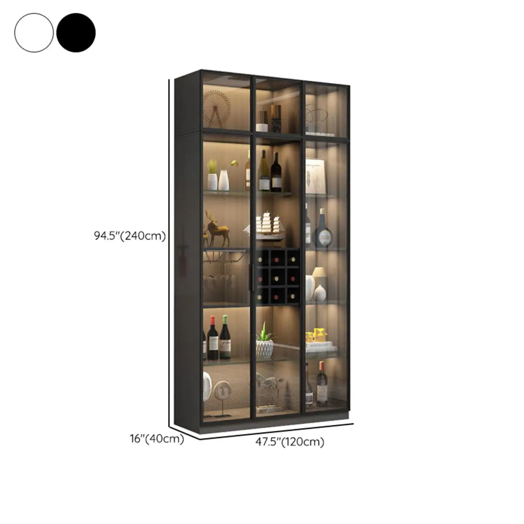 Lighting Black Wooden Floor Wine Cabinet with Glass Doors
