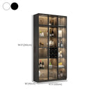Lighting Black Wooden Floor Wine Cabinet with Glass Doors