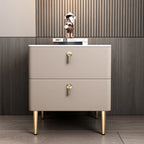 Modern Stone Top Gold Accents Leather 2 Drawer Nightstand