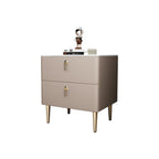 Modern Stone Top Gold Accents Leather 2 Drawer Nightstand