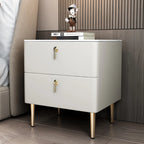 Modern Stone Top Gold Accents Leather 2 Drawer Nightstand