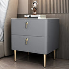 Modern Stone Top Gold Accents Leather 2 Drawer Nightstand