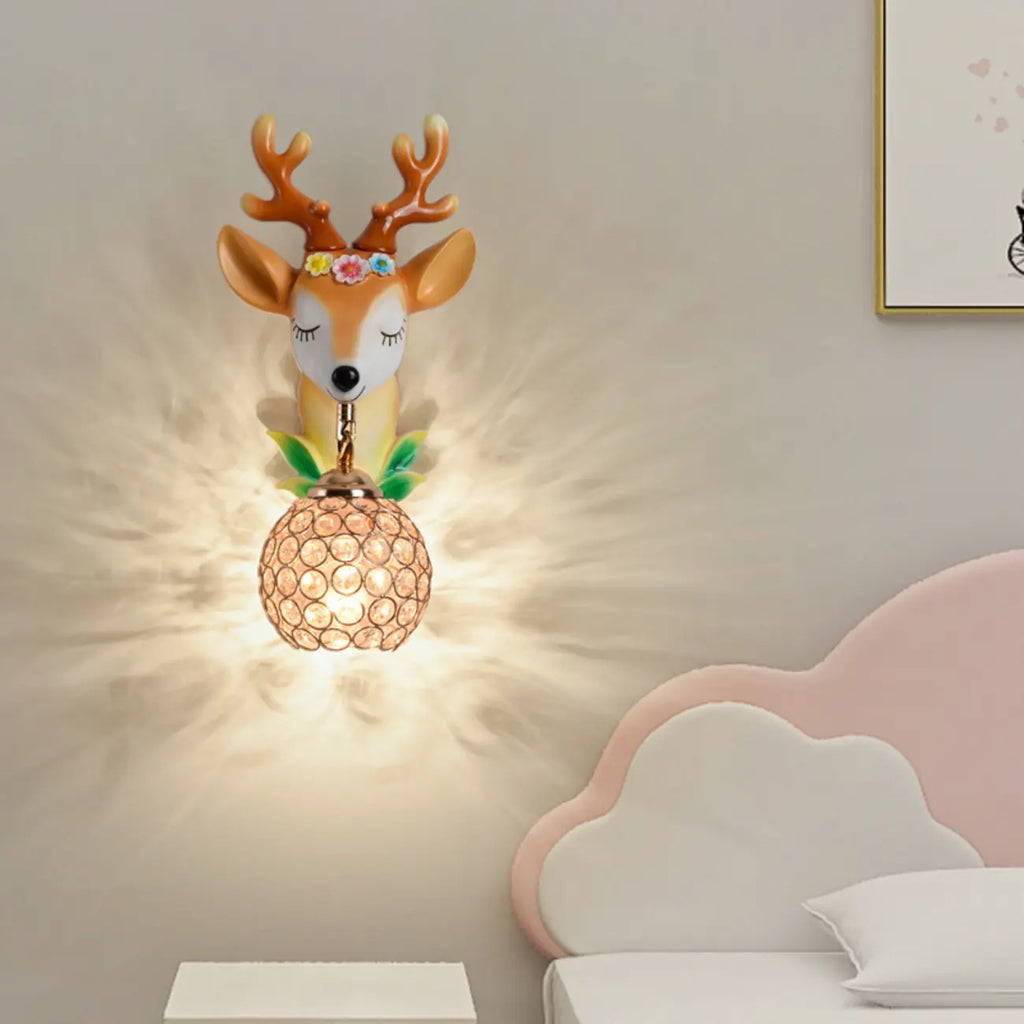 Kids Unicorn Wall Sconce with Crystal Globe for Bedroom