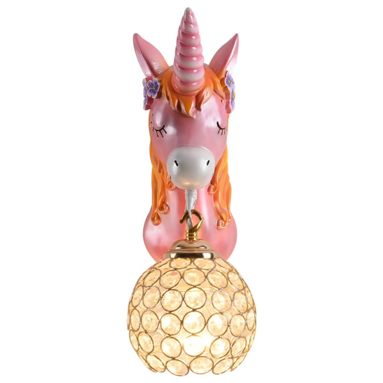 Kids Unicorn Wall Sconce with Crystal Globe for Bedroom