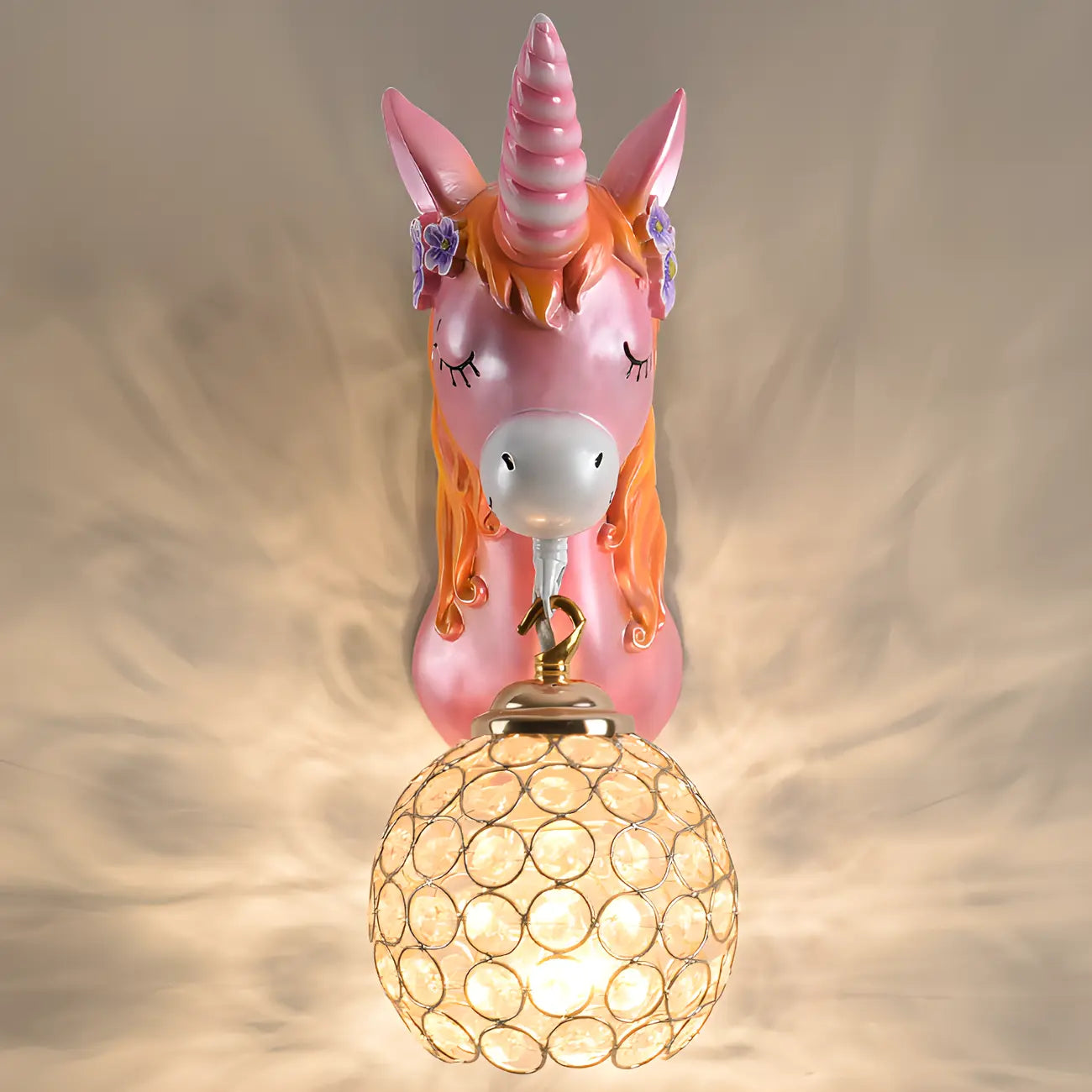 Kids Unicorn Wall Sconce with Crystal Globe for Bedroom
