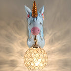 Kids Unicorn Wall Sconce with Crystal Globe for Bedroom