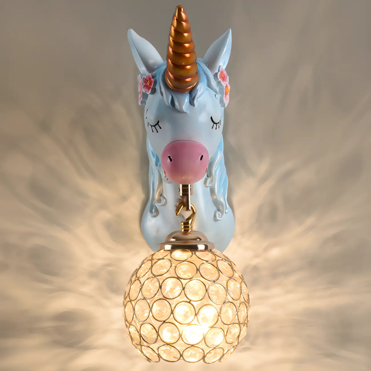 Kids Unicorn Wall Sconce with Crystal Globe for Bedroom