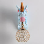 Kids Unicorn Wall Sconce with Crystal Globe for Bedroom