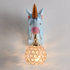Kids Unicorn Wall Sconce with Crystal Globe for Bedroom