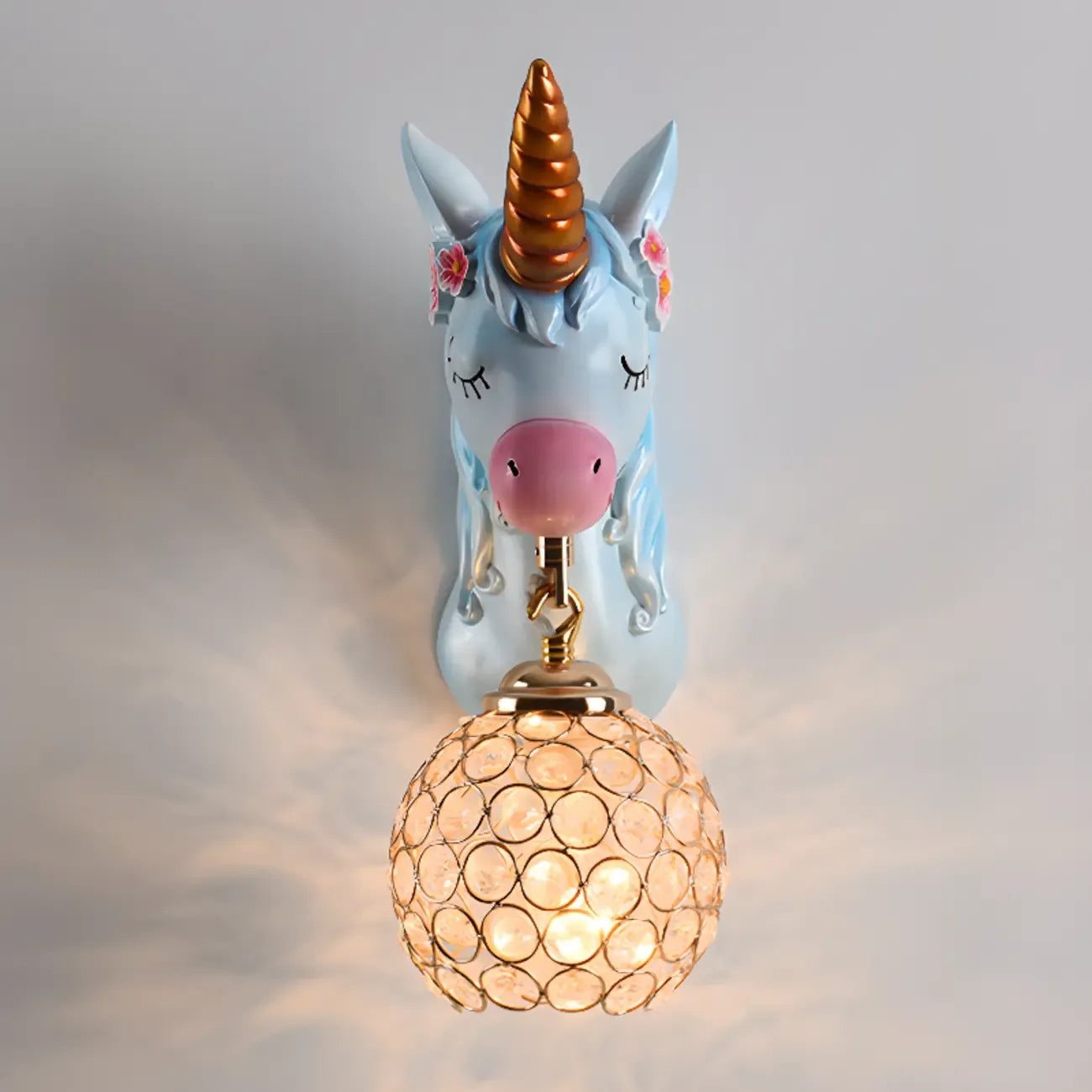 Kids Unicorn Wall Sconce with Crystal Globe for Bedroom