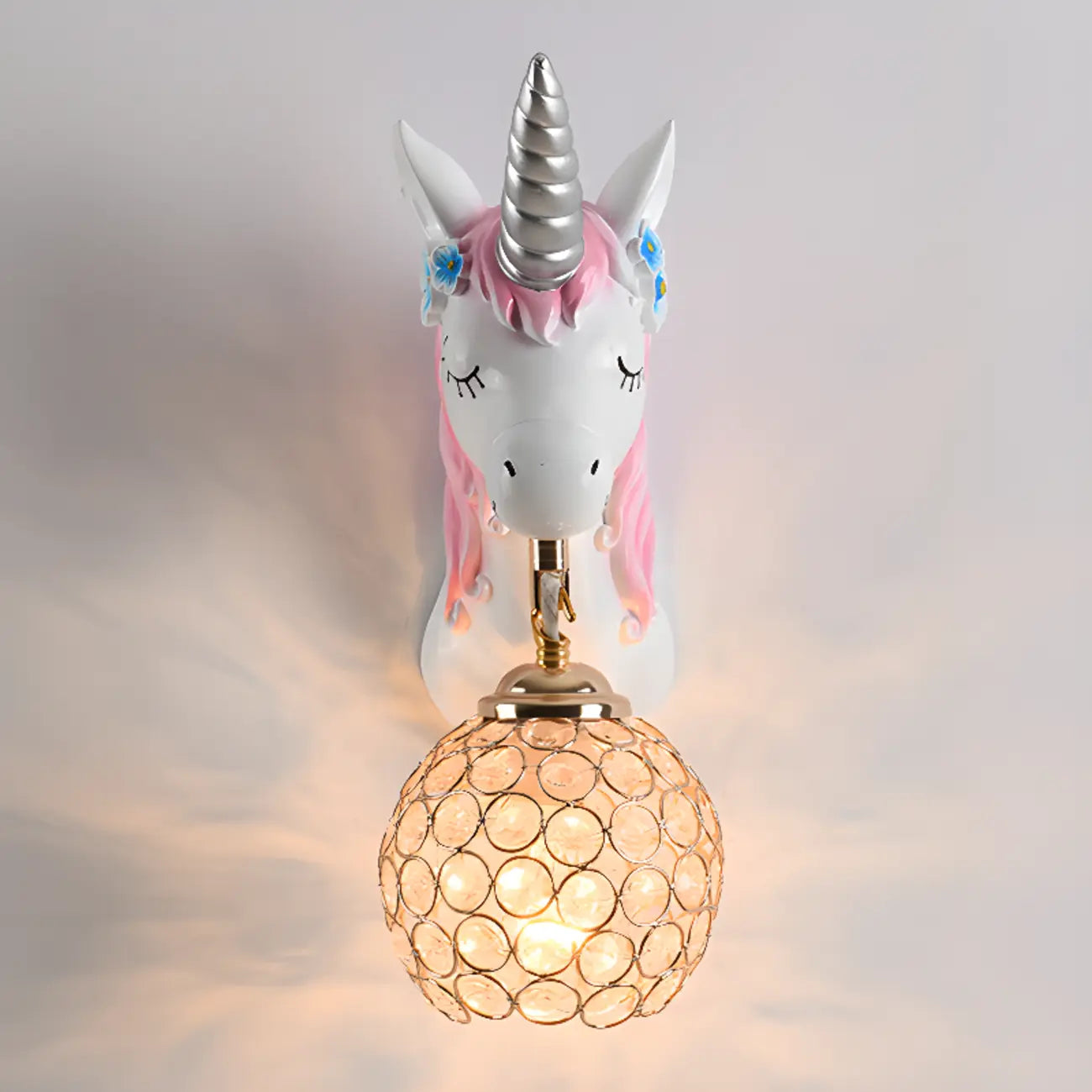 Kids Unicorn Wall Sconce with Crystal Globe for Bedroom