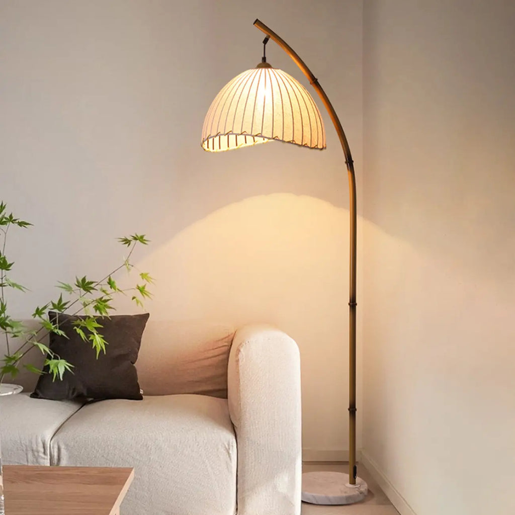 Modern Fabric Dome Metal Arc Floor Lamp Plug-In for Living Room