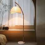 Modern Fabric Dome Metal Arc Floor Lamp Plug-In for Living Room