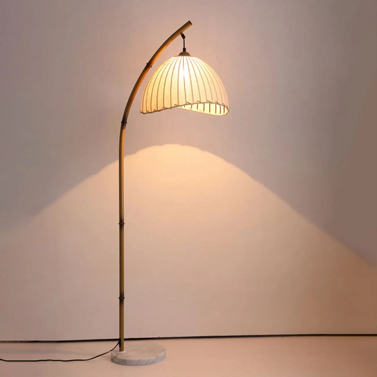 Modern Fabric Dome Metal Arc Floor Lamp Plug-In for Living Room