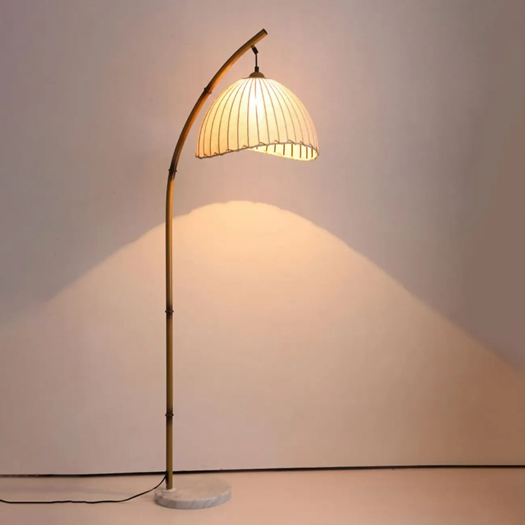 Modern Fabric Dome Metal Arc Floor Lamp Plug-In for Living Room