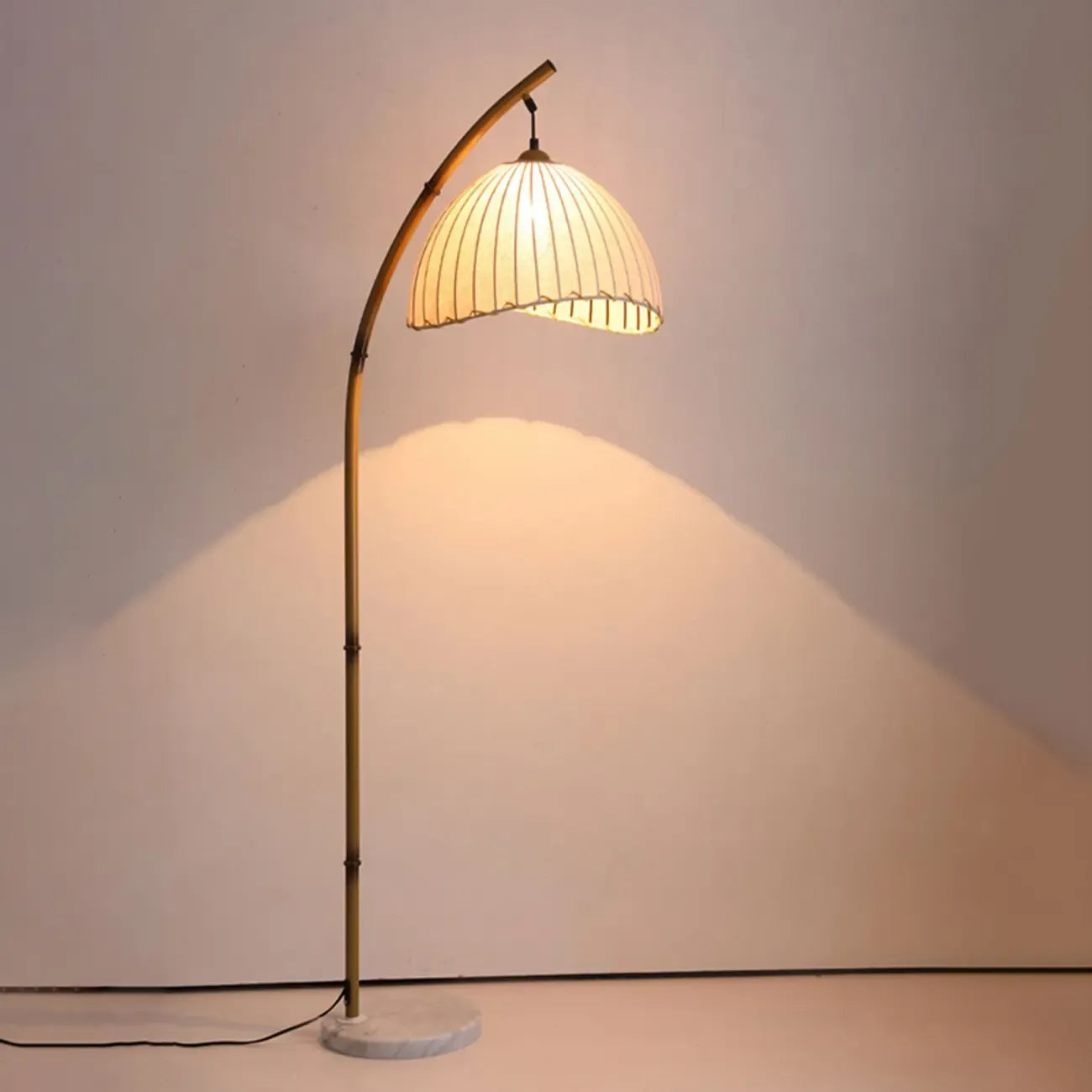 Modern Fabric Dome Metal Arc Floor Lamp Plug-In for Living Room