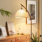 Modern Fabric Dome Metal Arc Floor Lamp Plug-In for Living Room