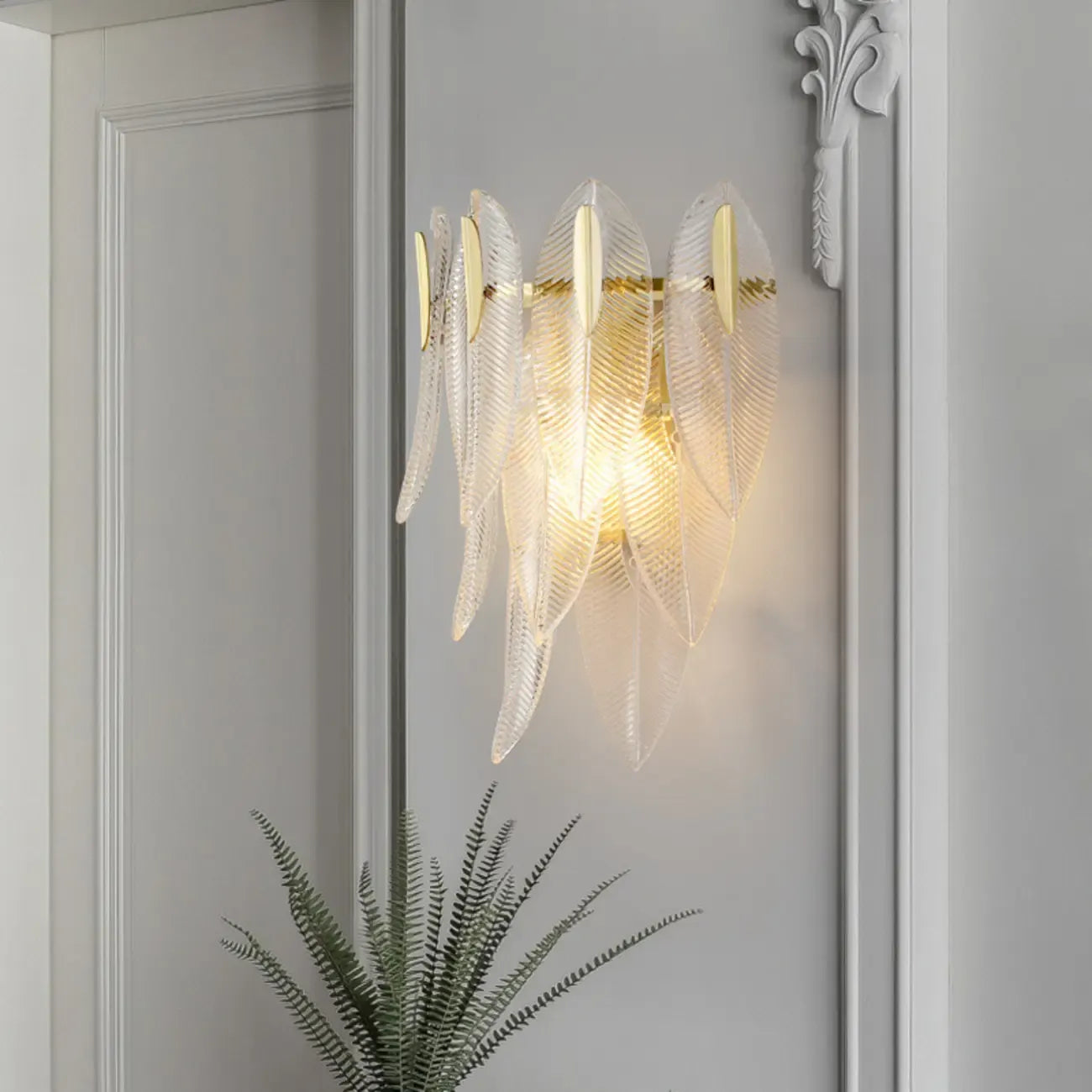 Modern 2-Light Tiered Wall Sconce with Glass Leaves & LED