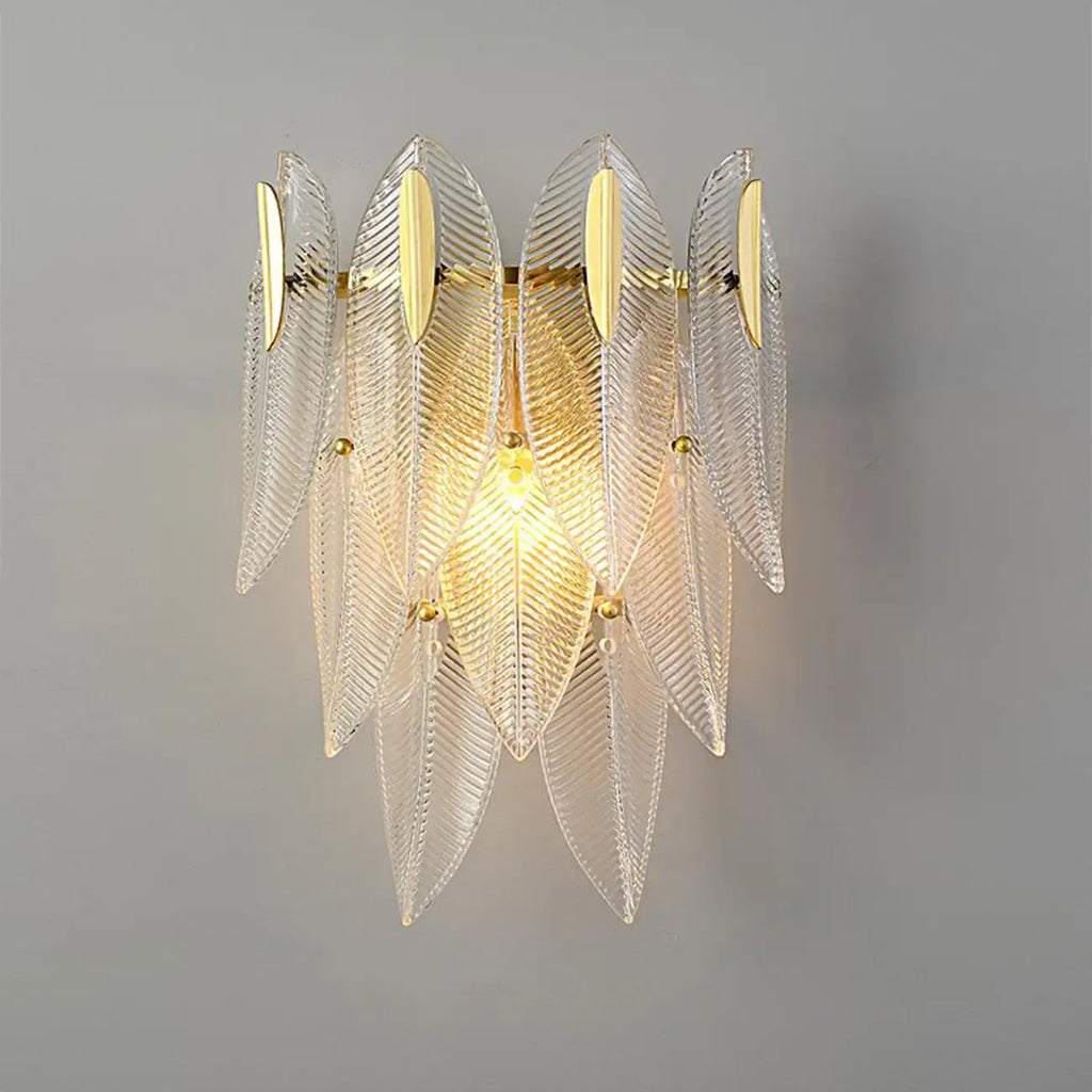 Modern 2-Light Tiered Wall Sconce with Glass Leaves & LED