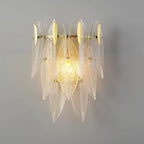 Modern 2-Light Tiered Wall Sconce with Glass Leaves & LED