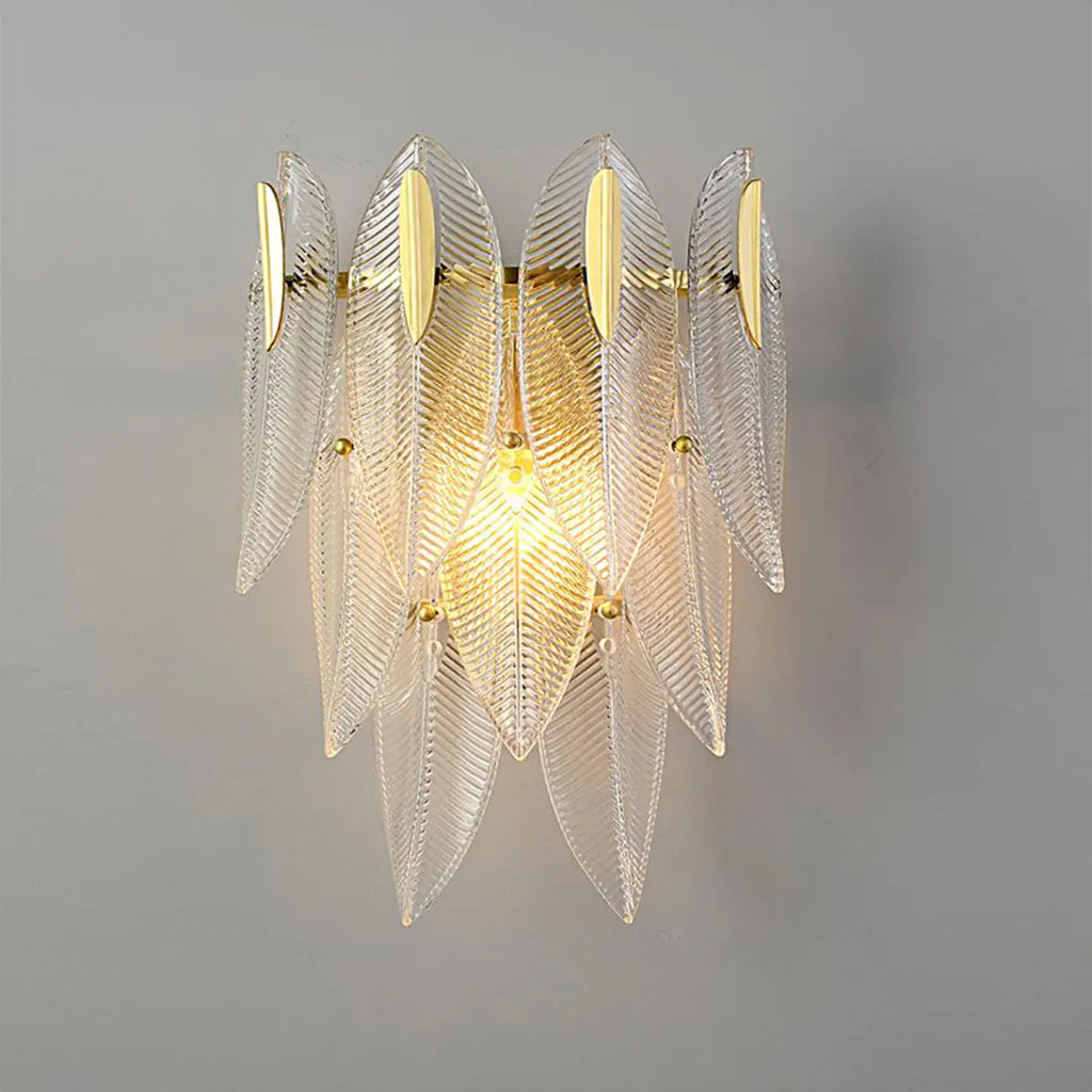 Modern 2-Light Tiered Wall Sconce with Glass Leaves & LED