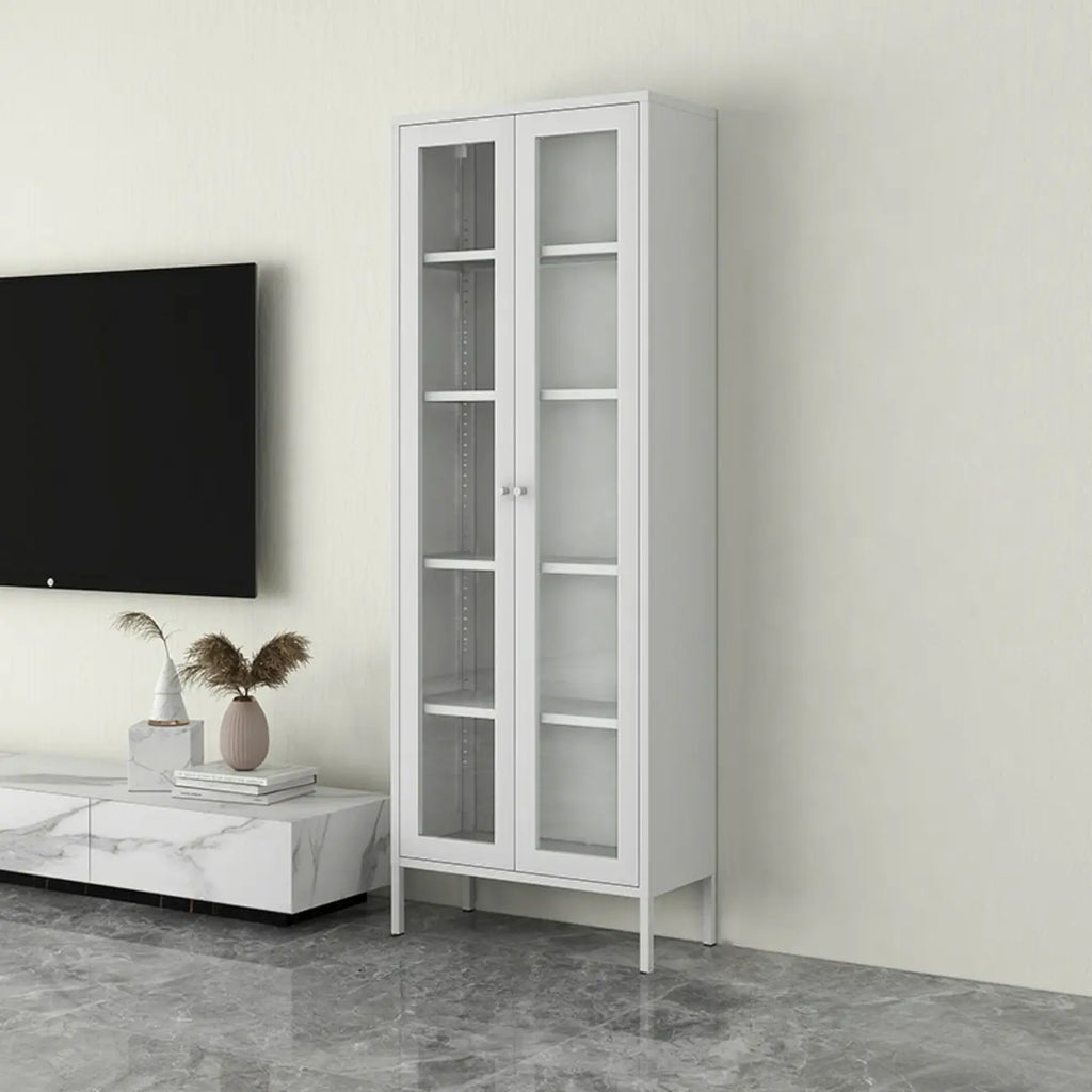 Modern Steel Glass Adjustable Shelves Display Storage Cabinet