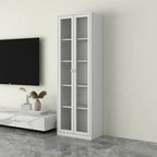 Modern Steel Glass Adjustable Shelves Display Storage Cabinet