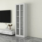 Modern Steel Glass Adjustable Shelves Display Storage Cabinet