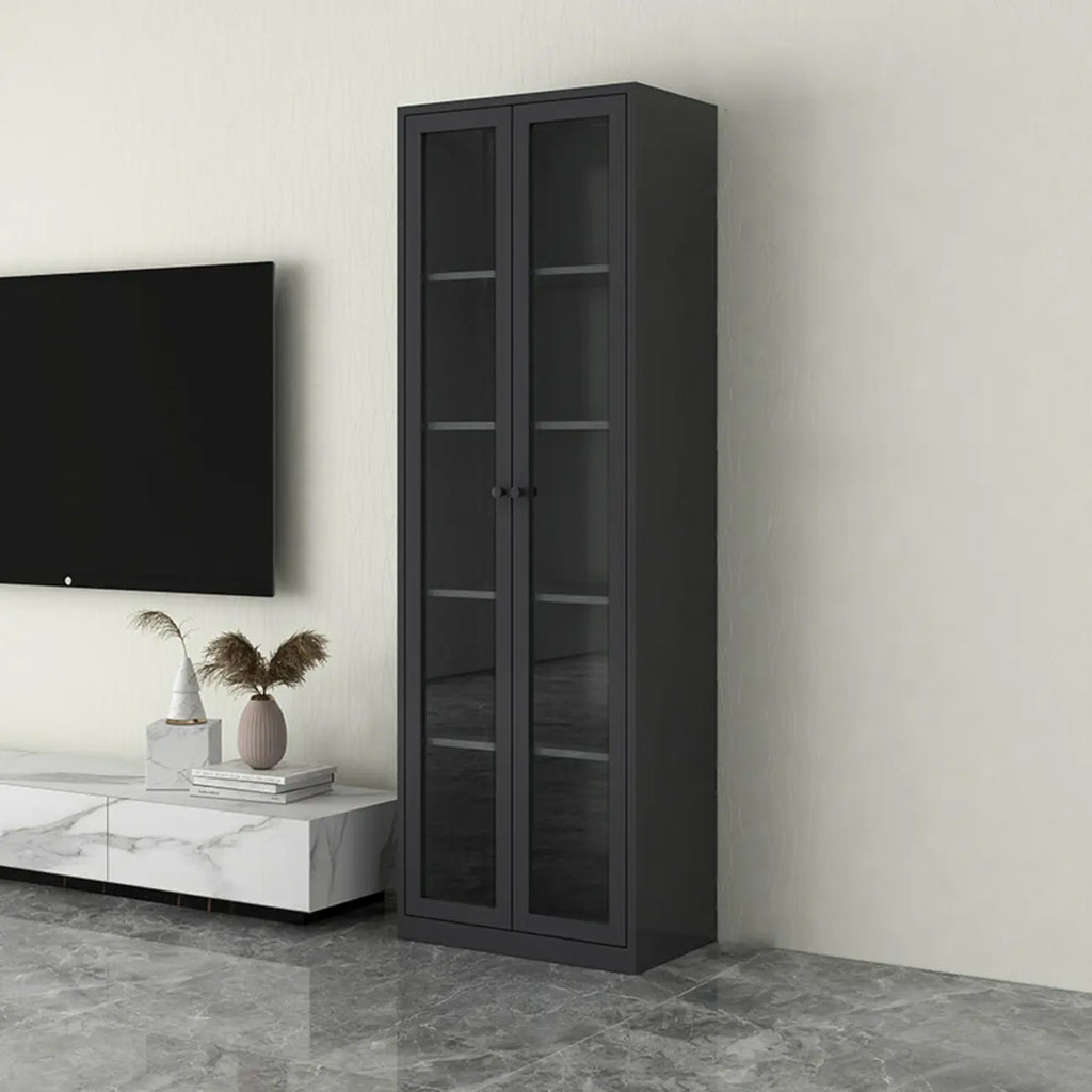 Modern Steel Glass Adjustable Shelves Display Storage Cabinet