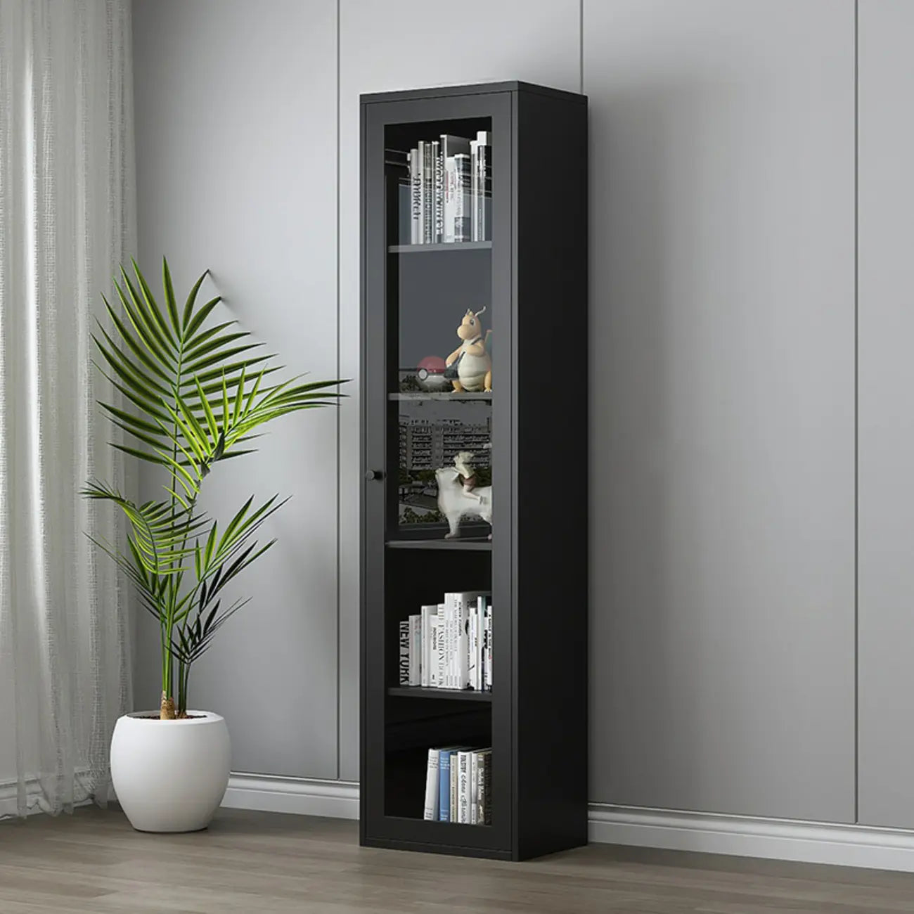 Modern Steel Glass Adjustable Shelves Display Storage Cabinet