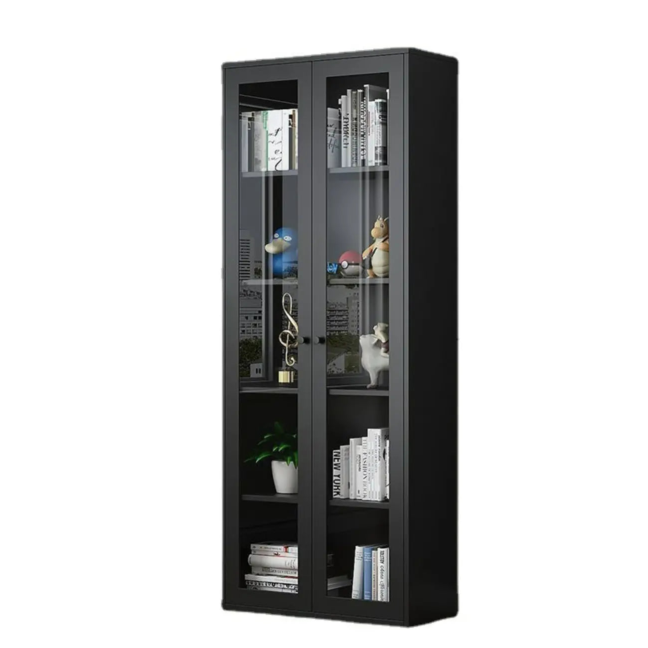 Modern Steel Glass Adjustable Shelves Display Storage Cabinet