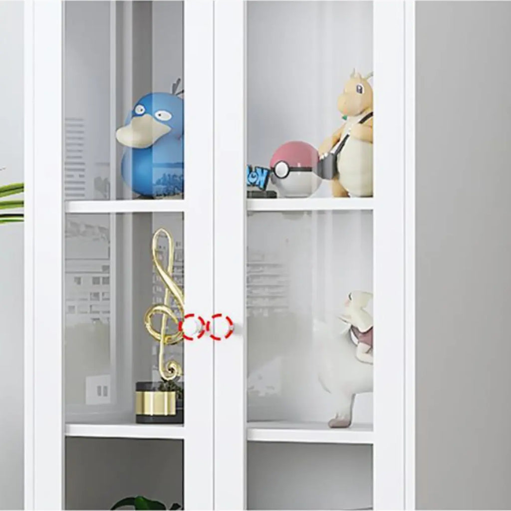Modern Steel Glass Adjustable Shelves Display Storage Cabinet