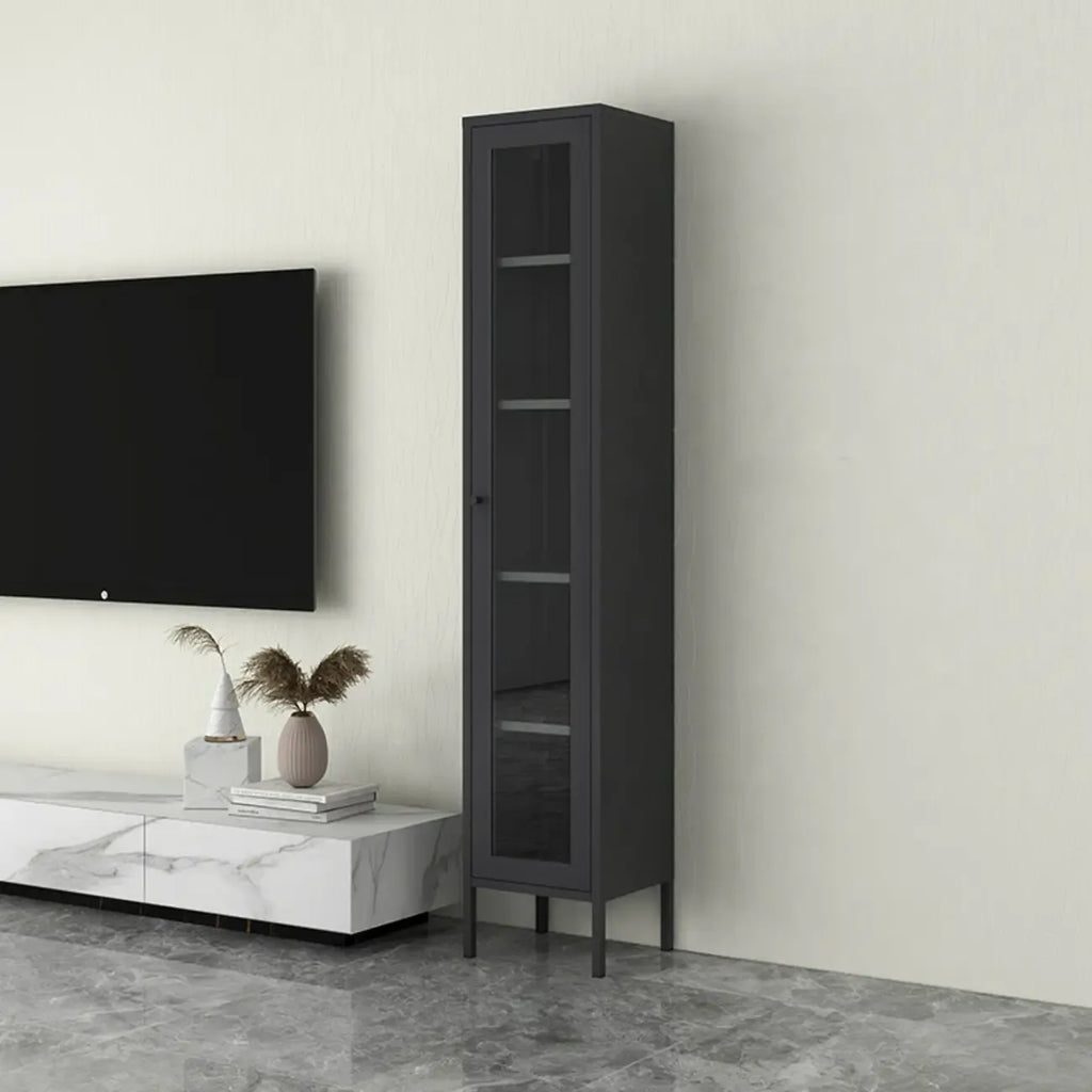 Modern Steel Glass Adjustable Shelves Display Storage Cabinet