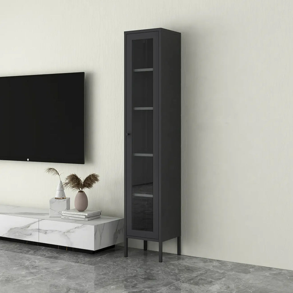 Modern Steel Glass Adjustable Shelves Display Storage Cabinet