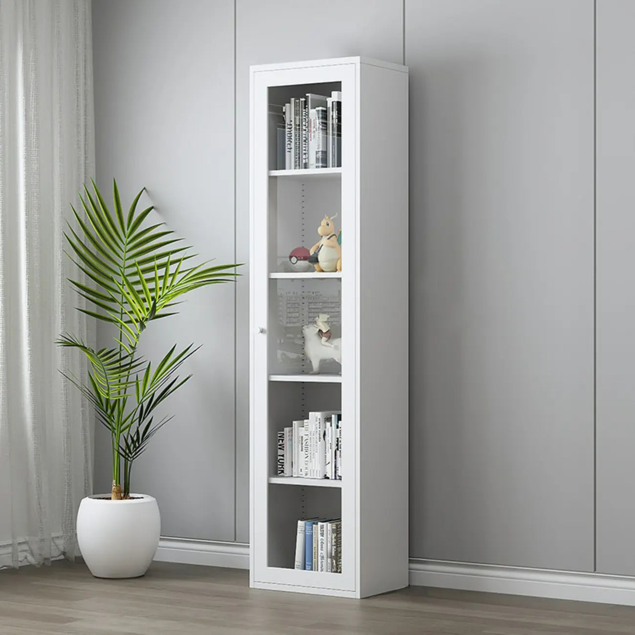Modern Steel Glass Adjustable Shelves Display Storage Cabinet