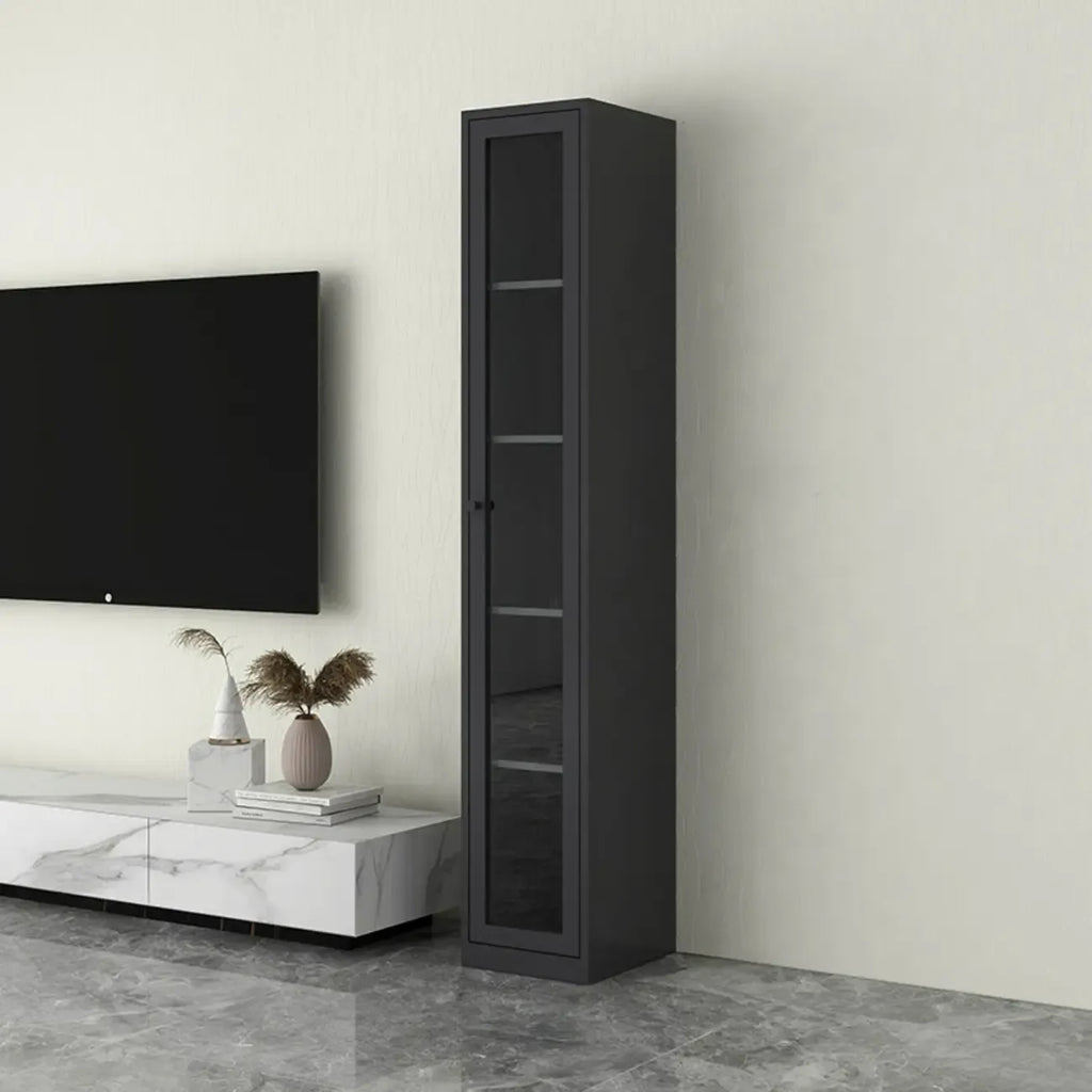 Modern Steel Glass Adjustable Shelves Display Storage Cabinet