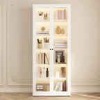 Modern Steel Glass Adjustable Shelves Display Storage Cabinet
