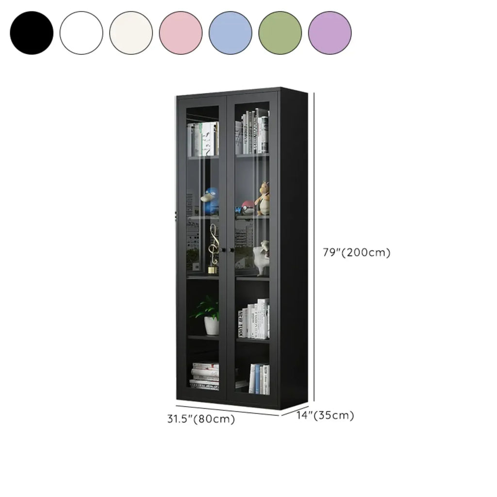 Modern Steel Glass Adjustable Shelves Display Storage Cabinet