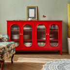 Scandinavian Oak Wooden Oval Fluted Glass Utility Cabinet