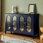 Scandinavian Oak Wooden Oval Fluted Glass Utility Cabinet