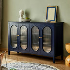 Scandinavian Oak Wooden Oval Fluted Glass Utility Cabinet