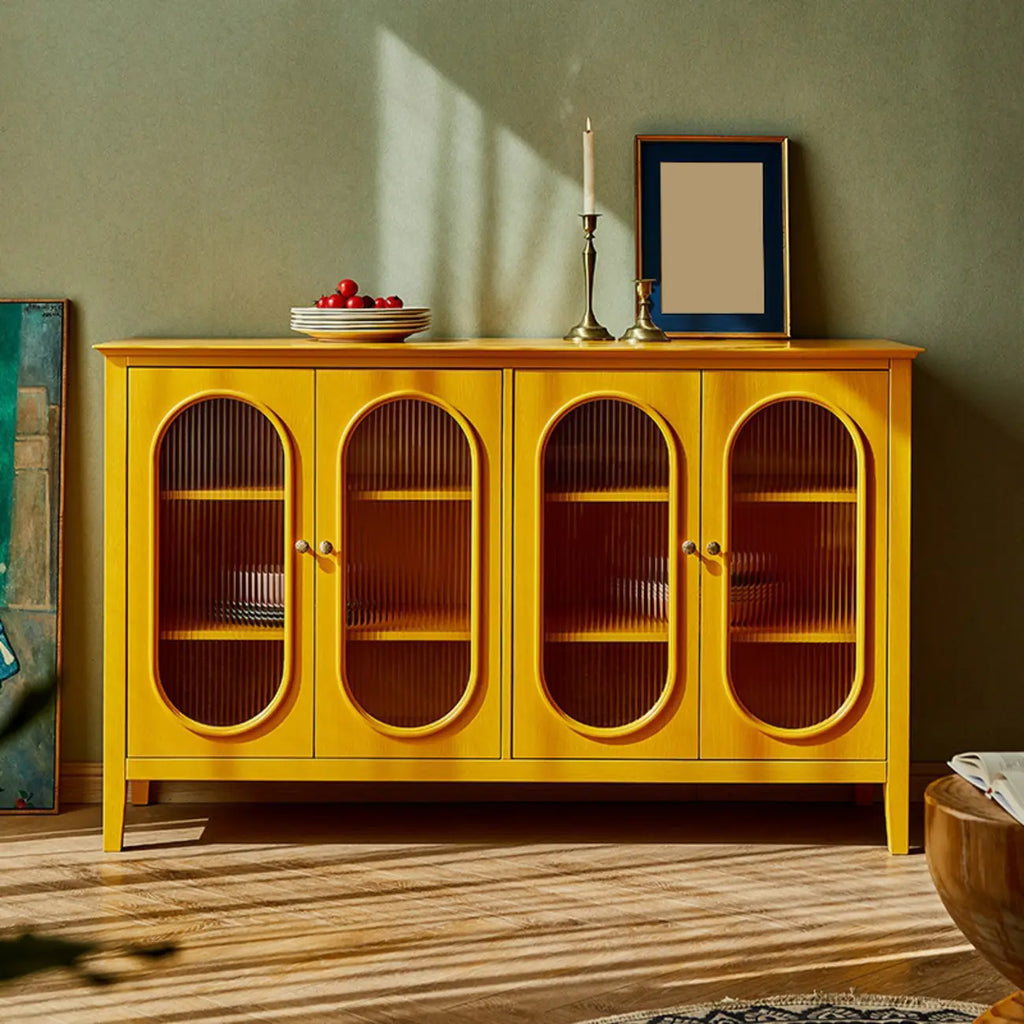 Scandinavian Oak Wooden Oval Fluted Glass Utility Cabinet