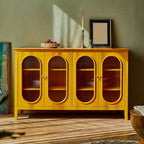 Scandinavian Oak Wooden Oval Fluted Glass Utility Cabinet