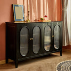 Scandinavian Oak Wooden Oval Fluted Glass Utility Cabinet