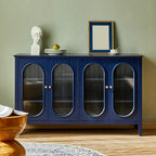 Scandinavian Oak Wooden Oval Fluted Glass Utility Cabinet